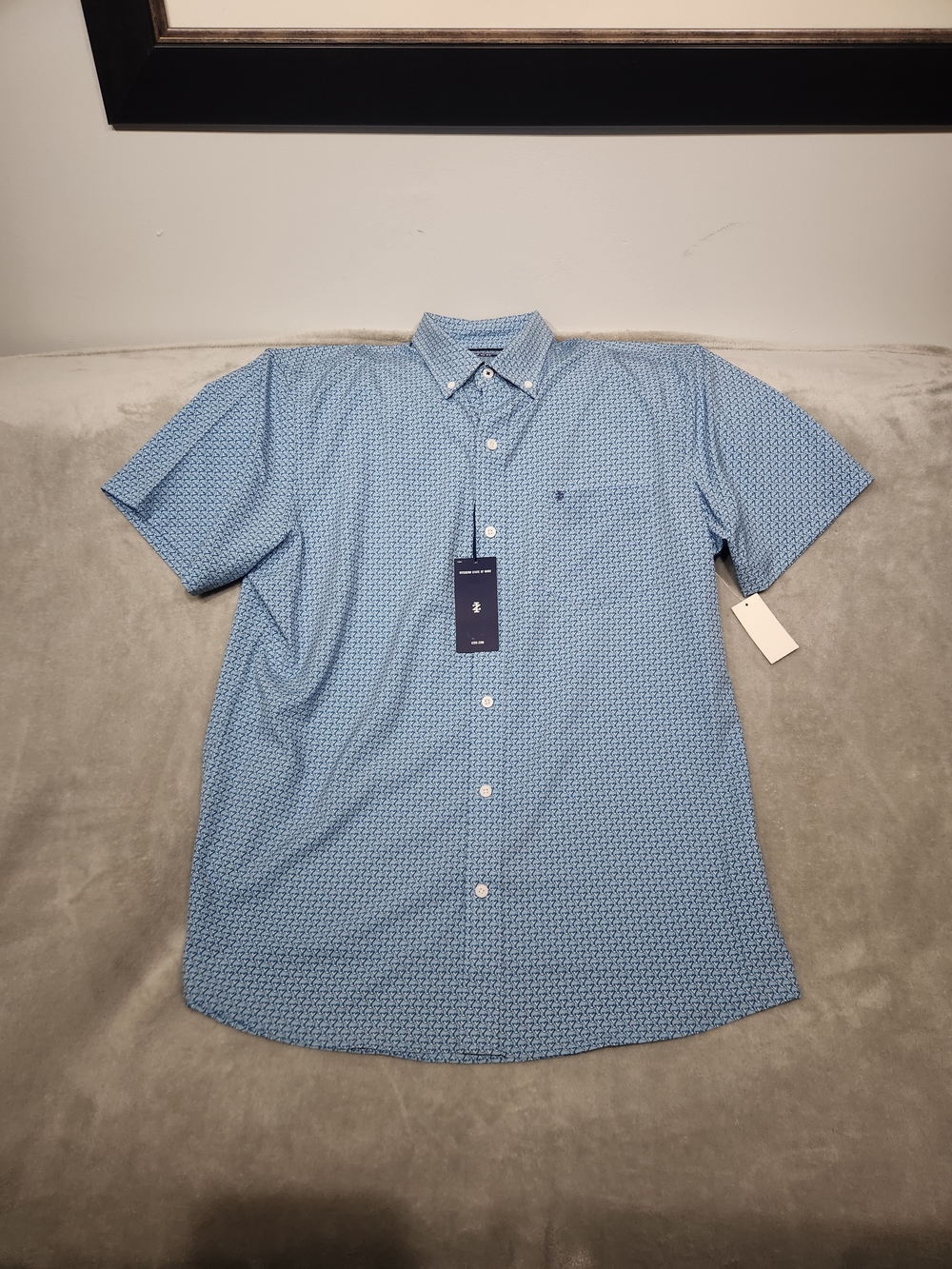 Izod Blue Short-Sleeve Patterned Button-Down Shirt